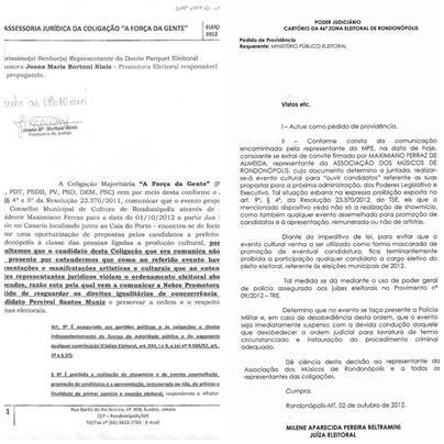 Imagem: pedido e decisão Coligação de Percival impede participação de candidatos em manifesto cultural