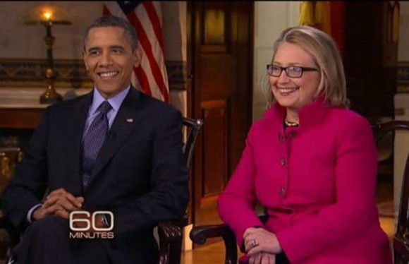 Obama e Hillary Clinton em entrevista ao programa de TV "60 Minutes", veiculada neste domingo (27) (Foto: Reprodução)