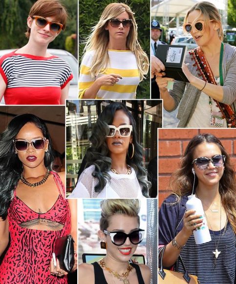 Em sentido horário: Anne Hathaway, Ashley Tisdale, Kate Hudson, Jessica Alba, Miley Cirus e Rihanna. Foto: The Grosby Group