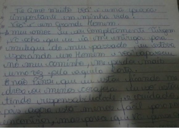 Carta que segundo a vítima foi escrita pela filha e prova que a jovem era virgem - Foto: Reprodução/ ARQUIVO PESSOAL