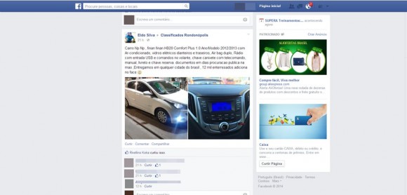 Carro sendo vendido em redes sociais - Foto: Reprodução / Facebook