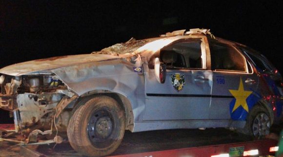Viatura da Policia Militar envolvida em acidente na estrada do Itiquira - Foto : Reprodução PM