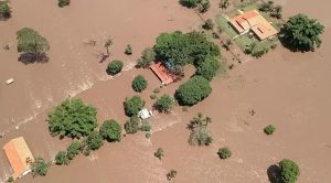 Imagem aérea feita pelo Corpo de Bombeiros mostra inundação na zona rural de Porto Esperidião;Foto: Assessoria/Corpo de Bombeiros