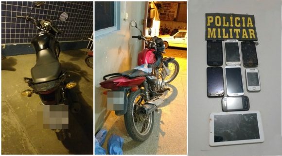 Motos e celulares recuperados pela Polícia Militar Foto : Reprodução PM