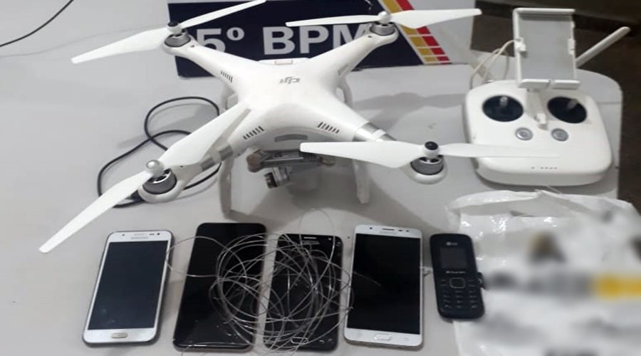 Imagem: Drone apreendido pela pm entregando celulares na penitenciaria da Mata Grande