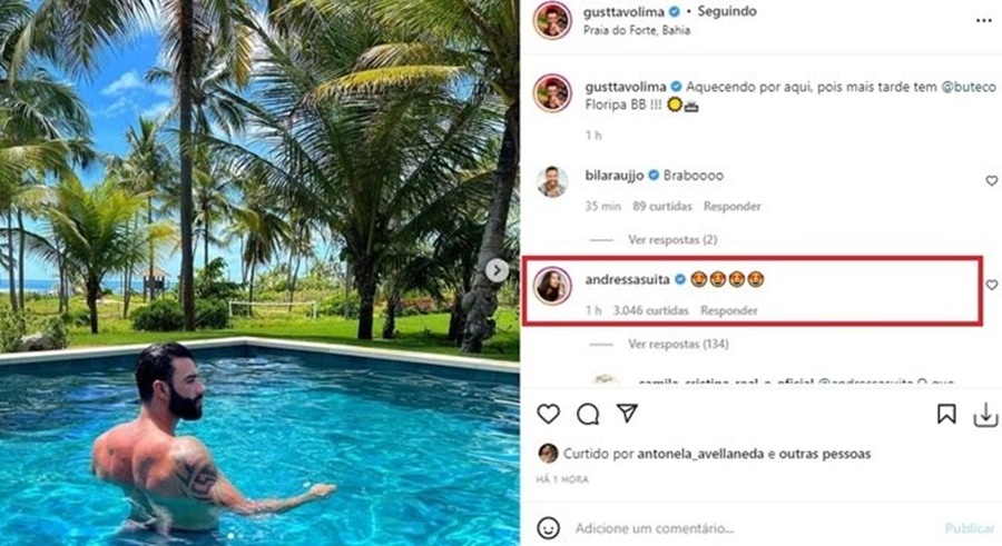 Imagem: Gustavo Lima Gusttavo Lima posa na piscina e Suita reage com emoji apaixonado