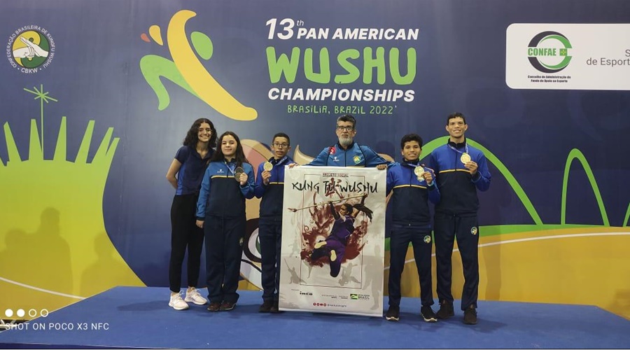 Imagem: Atletas cuiabanos ganham competicao Atletas cuiabanos de projeto social são campeões das américas de Kung Fu Wushu realizado no DF
