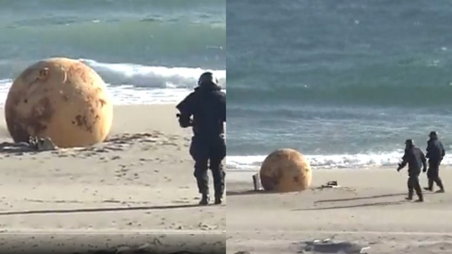 Imagem: bola japao Bola de metal com 1,5 metro é encontrada em praia do Japão